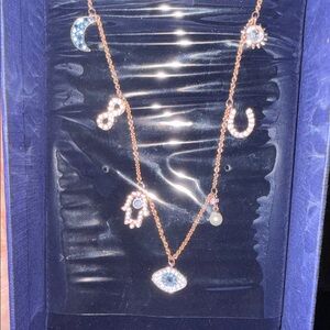 Swarovski Blue and Rose Gold Charm Necklace